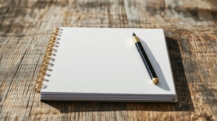 Blank Notebook With Pen on Wooden Table