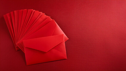 Chinese New Year red envelopes, empty space for text red background