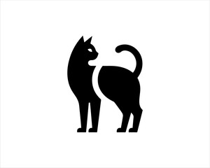 Black silhouette cat vector, Cat silhouette icon illustration.