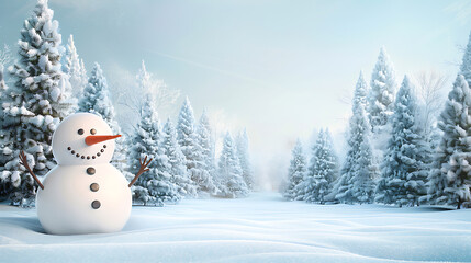 Obraz premium 3D snowman smiling with copy space, Christmas background illustration.