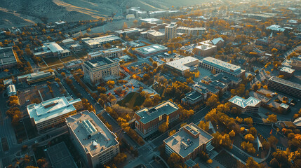 Aerial shot of utah state university in logan