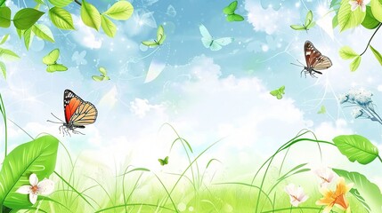 Cartoon Nature Background - A Whimsical World of Colorful and Playful Elements. The Cartoonish Trees with Big, Cheerful Leaves, and the Fluffy Clouds Floating Above