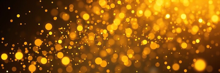 Shiny golden particles suspended in mid-air create a dazzling display, cosmic, bokeh