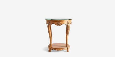 Simple French-Style Side Table with Glass Top and Wooden Base, modern furniture, french style side table