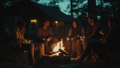 Obraz premium Friends Roasting Marshmallows