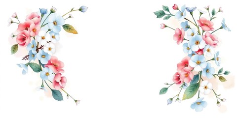 Watercolor heart wreath with forget me not flowers in a vintage style background, delicate designs, wreaths