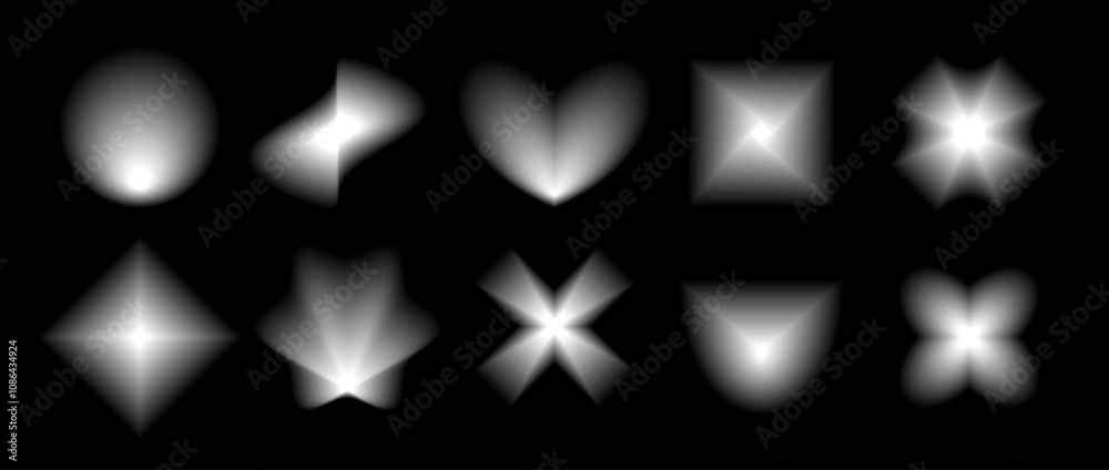 Aufkleber black smooth blurred gradient form set. grunge blurry aura shape collection. fading abstract element