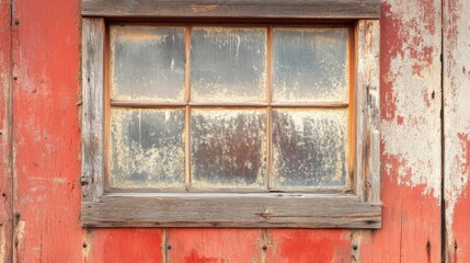 Weathered glass windows, decorated with dust and peeling paint, reflecting the history of oldness and durability