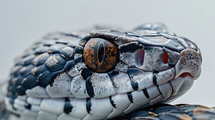 Fototapeta premium Hyper-Realistic Snake Head Close-Up with Crisp Details and White Background
