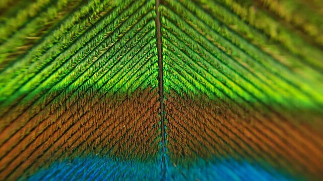 bright colors peacock feather texture close up macro slow motion camera shot 4K
