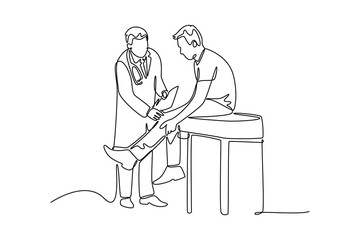 Doctor and patient. Single line draw design vector graphic illustration.
