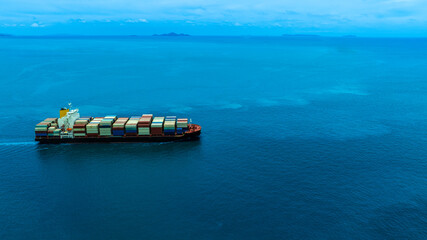 Aerial view of the freight shipping transport system cargo ship container. international transportation Export-import business, logistics, transportation industry concepts	