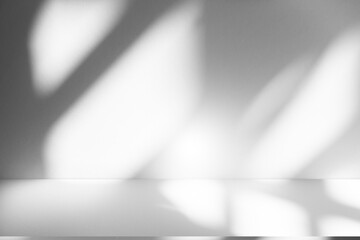 Wall interior background, studio and backdrops show products.with shadow from window color white and grey. background for text insertion and presentation product	
