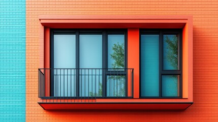 Modern architectural window with vibrant orange and blue colors.