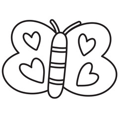 Butterfly outline for animal, tattoo, kid colouring book, art, painting, sketch, spring, summer, zoo, souvenir, cartoon character, comic, mascot, patch, brooch, picnic, park, yard, insect, blossom