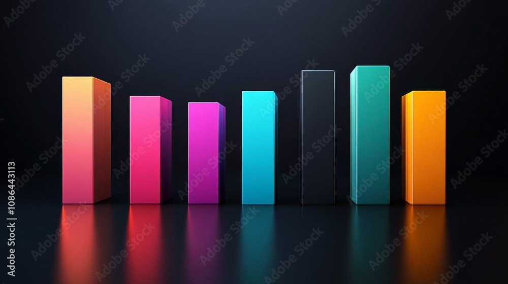 Aufkleber vibrant geometric shapes in varying heights and colors on a dark background, ideal for modern art an