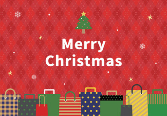 クリスマスイラストデザイン素材_チェック柄_赤