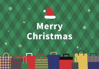 クリスマスイラストデザイン素材_チェック柄_緑