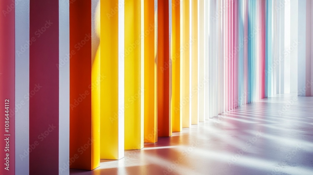 Aufkleber colorful vertical columns in brightly lit interior space creating a playful atmosphere with soft sha