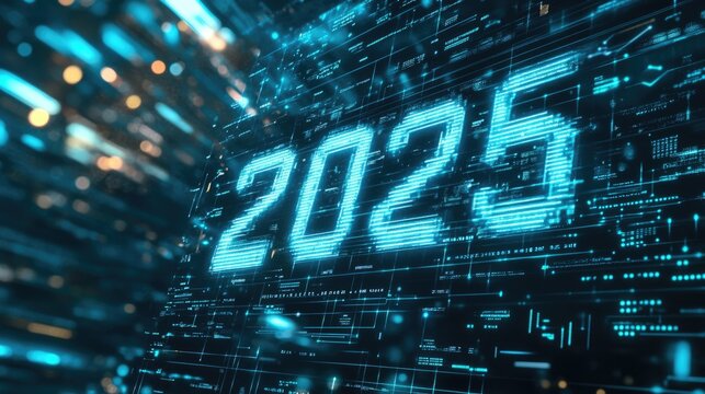 High-Tech Interface Showcasing "2025" in a Virtual Display, Signifying Digital Revolution. - Powered by Adobe