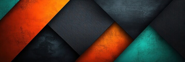 Christmas abstract background with large color blocks in dark and bright tones, asymmetric, thin textured accents, orange and turquoise highlights