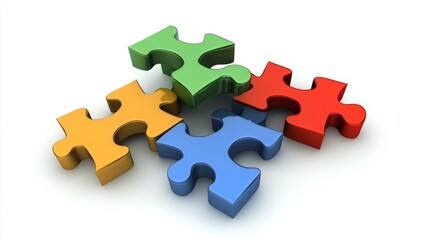 Colorful Puzzle Pieces on White Background Symbolizing Teamwork, Problem Solving, and Creativity in Education, Business, or Fun Activities for All Ages