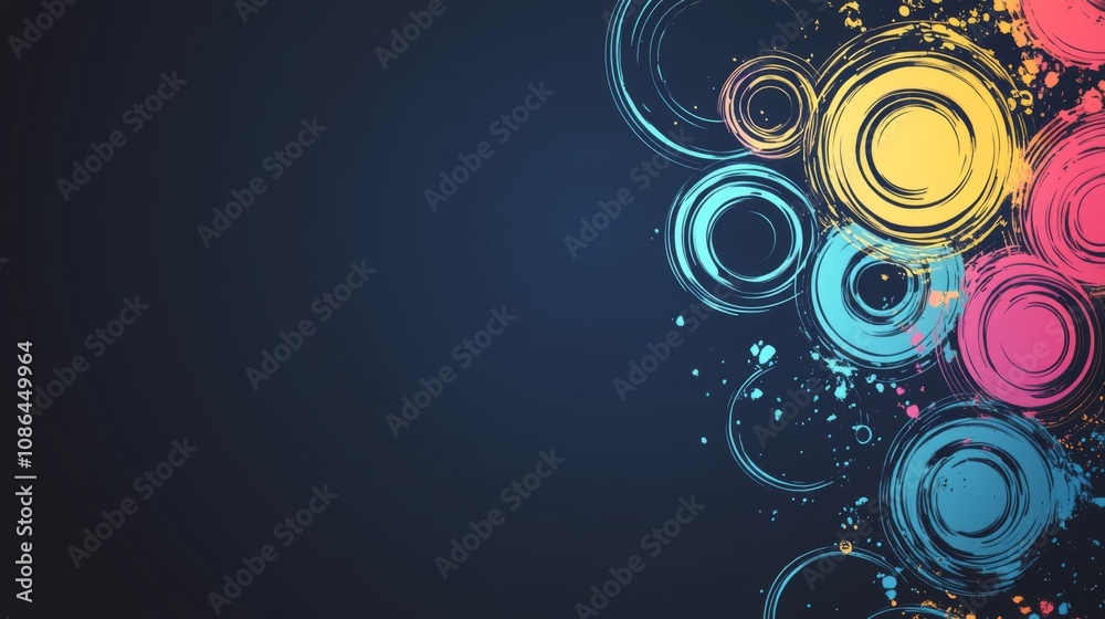 Poster vibrant abstract swirls and circles on a dark background creating a colorful and dynamic artistic de