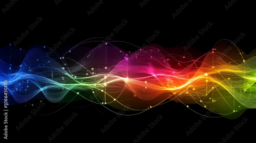 Poster Vibrant Abstract Waves of Colorful Light Flowing Through Space with Dynamic Patterns and Ethereal Brightness Capturing the Essence of Modern Digital Artistry
