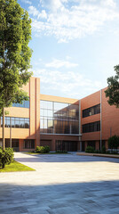 Modern 3D illustration of a classic school building design