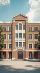 Modern 3D illustration of a classic school building design