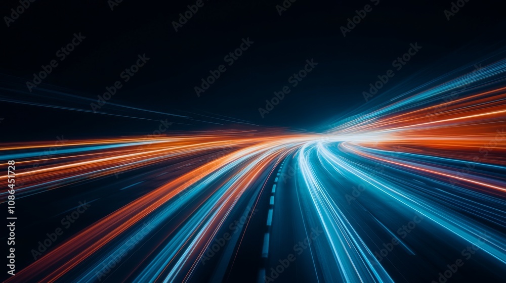 Aufkleber dynamic light trails on a dark highway capturing motion and speed through vibrant red and blue color