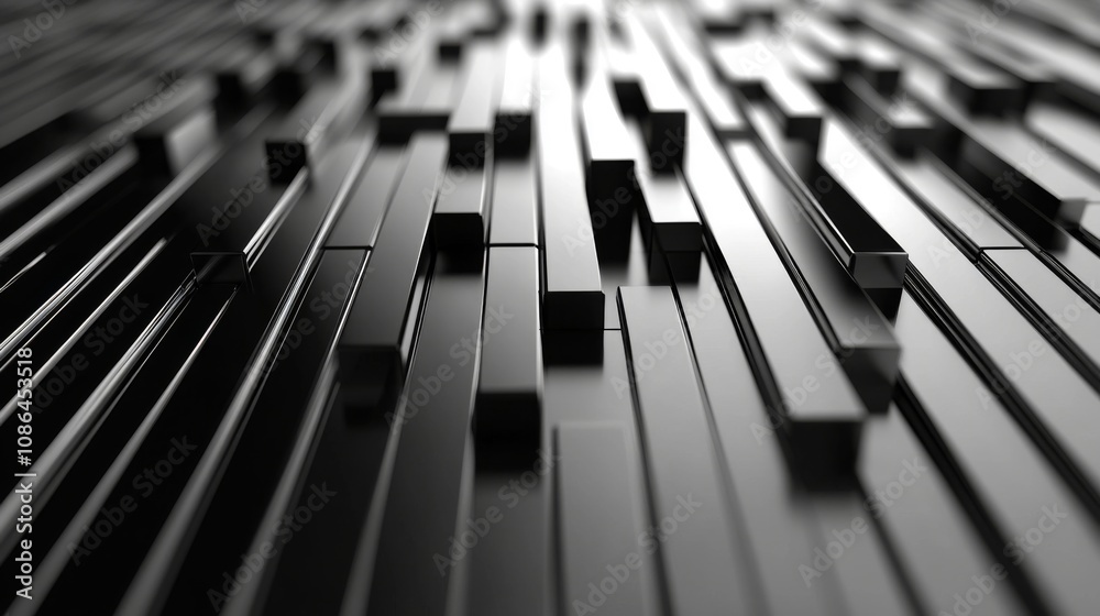 Poster Abstract Black and White Design with Varied Stripes and Rectangles in a Dynamic Pattern, Perfect for Backgrounds and Modern Artwork Use in Digital Projects and Visual Media
