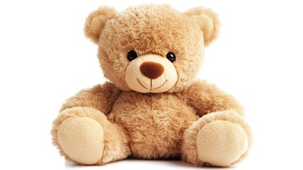 Adorable Light Brown Teddy Bear Sitting on White Background