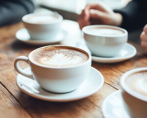 Colleagues engaged in a lively discussion during a coffee break at a business seminar, casual networking, business meetup, teamwork