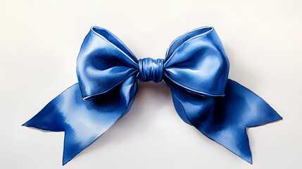 A vibrant watercolor illustration of a deep blue velvet bow with elegant, flowing tails, resting gently on a pure white canvas