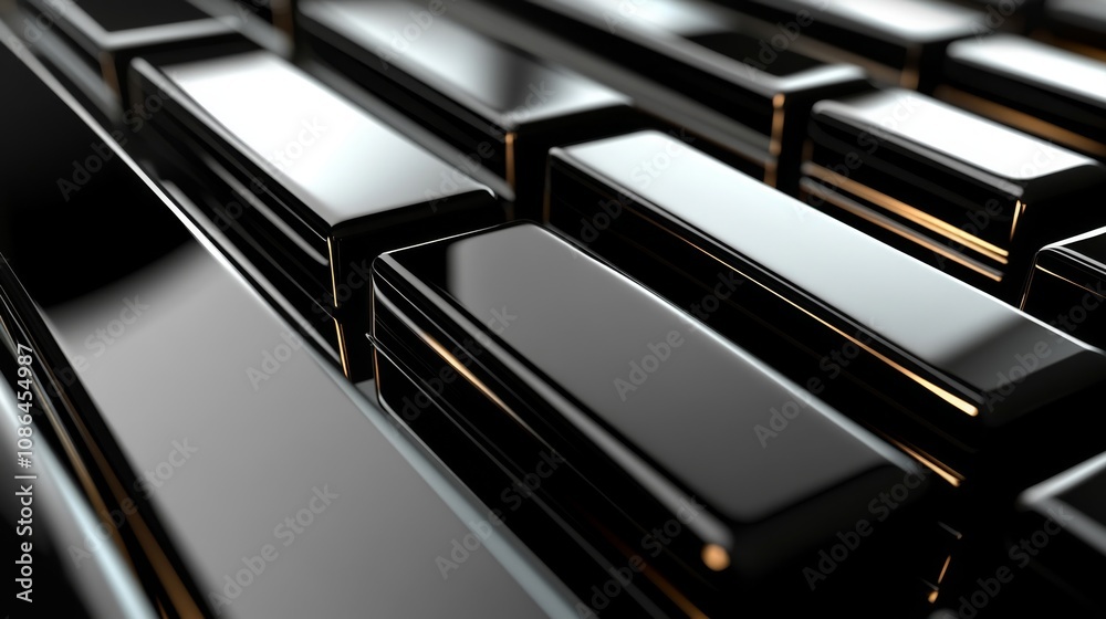 Leinwandbilder Shiny Black Rectangles in a Close-Up Perspective Creating a Modern Abstract Background with Reflections and Smooth Texture for Creative Design and Art Composition