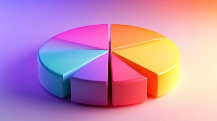 Obraz premium Vibrant and Colorful 3D Pie Chart Displaying Data Segments in an Artistic Gradient Palette Ideal for Business Presentations, Infographics, and Analytical Designs
