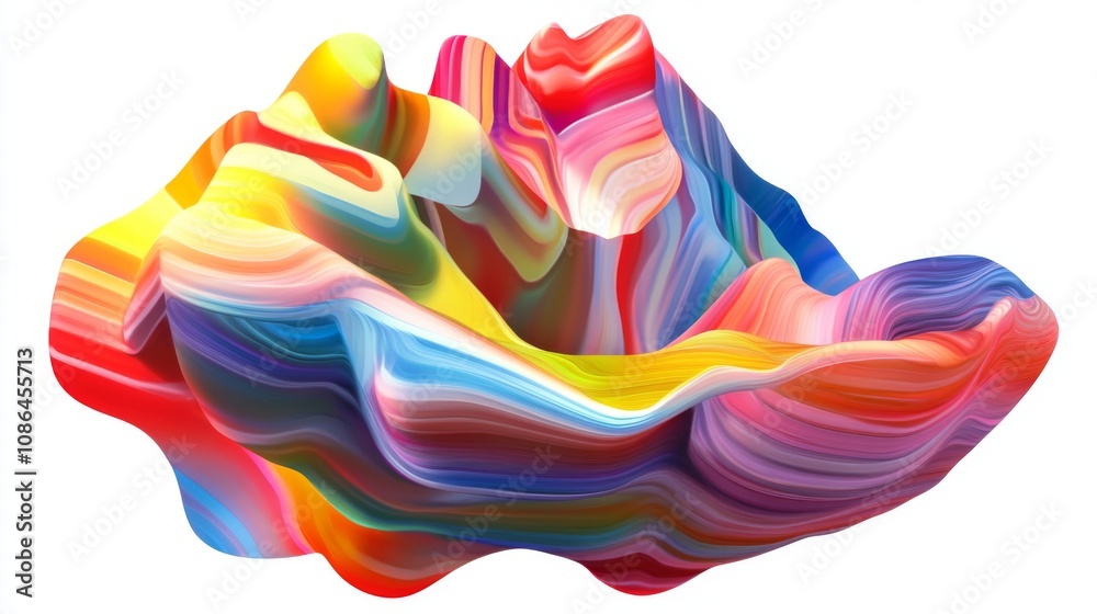 Poster Colorful Abstract Waves of Vibrant Stripes Forming An Artistic Landscape in Fluid Design, Showcasing Motion and Playfulness in Its Unique Structure