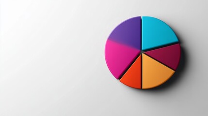 Obraz premium Colorful 3D Pie Chart Displaying Data Segments on a Minimalist Background for Business Presentation and Analytical Purposes