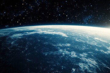 Fototapeta premium A breathtaking view of Earth from space, showcasing its blue oceans, swirling clouds, and a starry backdrop.