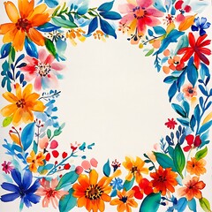 Obraz premium Watercolor Painting of a Floral Frame with a White Center