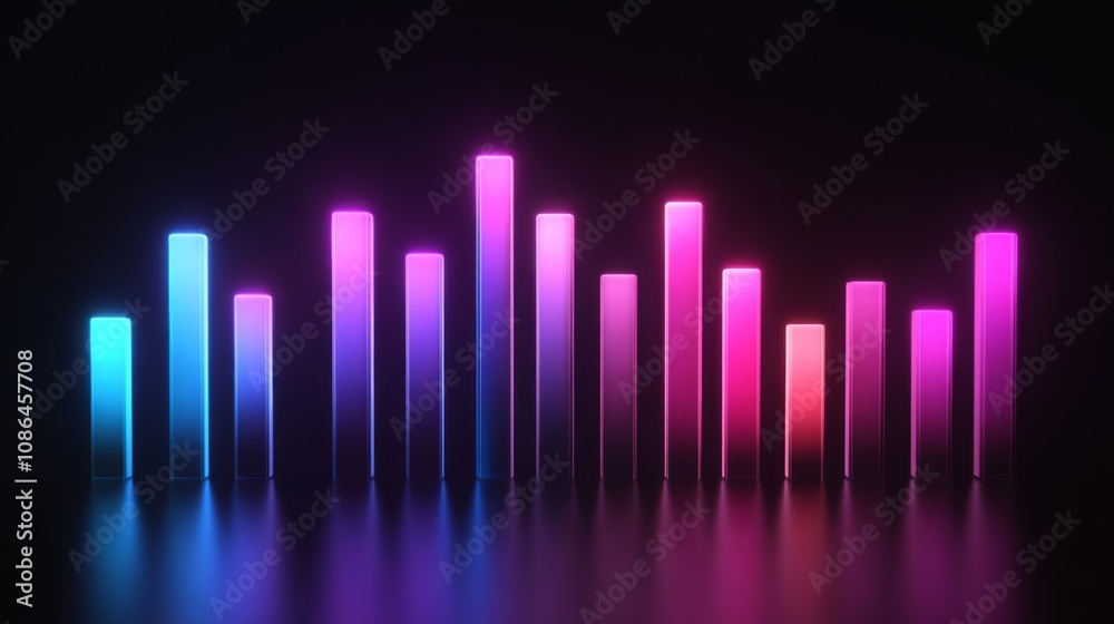 Fototapete Abstract Neon Colorful Graphic Equalizer Displaying Audio Levels in a Dark Background for Music Visualization and Creative Projects