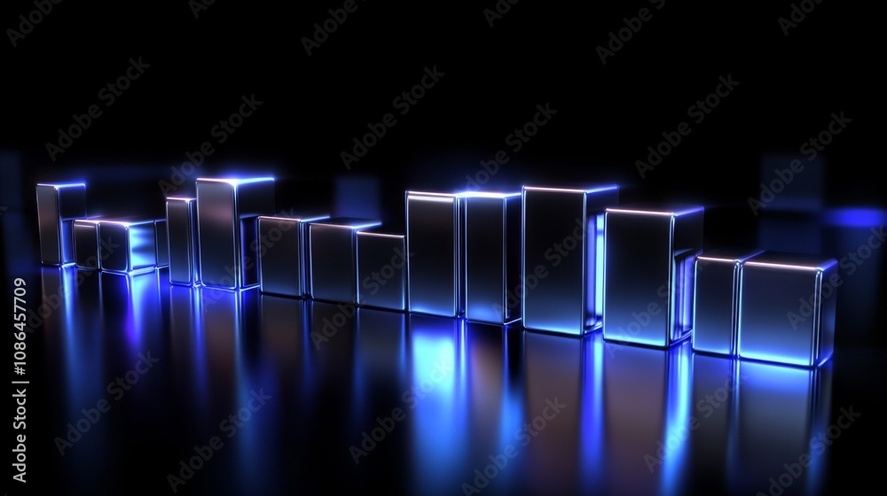 Poster abstract glowing led blocks arranged in a dynamic pattern against a dark background showcasing moder