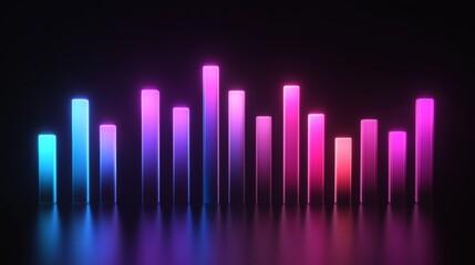 Abstract Neon Colorful Graphic Equalizer Displaying Audio Levels in a Dark Background for Music Visualization and Creative Projects