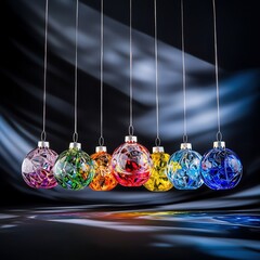 A luxurious collection of handcrafted glass Christmas ornaments featuring intricate designs and vibrant colors, beautifully arranged in an elegant display with delicate lighting that highlights their