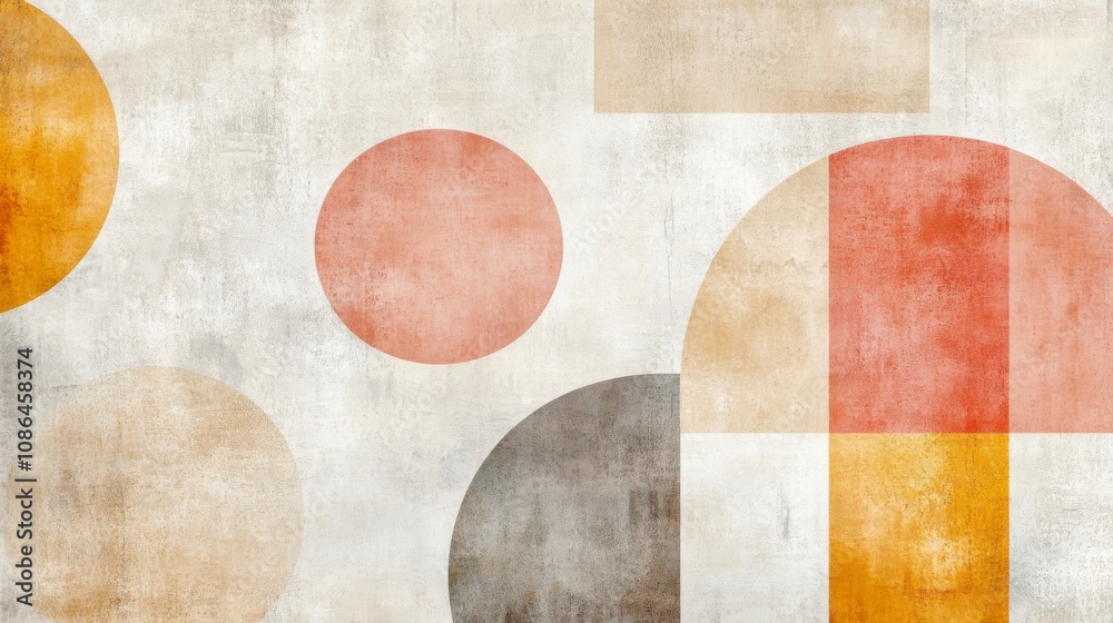 Leinwandbilder Abstract Composition Featuring Geometric Shapes in Warm Tones with a Textured Background, Ideal for Modern Design and Creative Projects