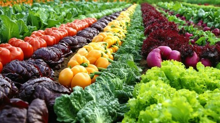Variety of fresh vegetables in the vegetable garden. Healthy food concept.