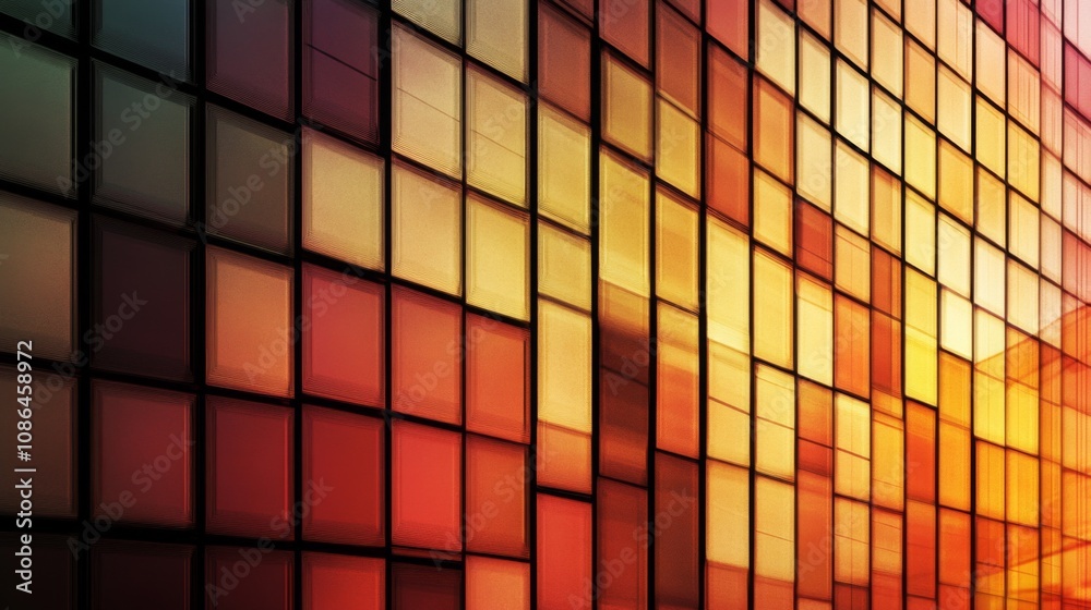 Aufkleber Abstract Geometric Pattern of Colorful Glass Tiles Creating a Warm and Inviting Atmosphere in Urban Architecture Design for Background or Wallpaper Use