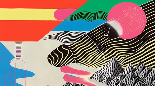 Retro geometric abstract line art illustration poster background