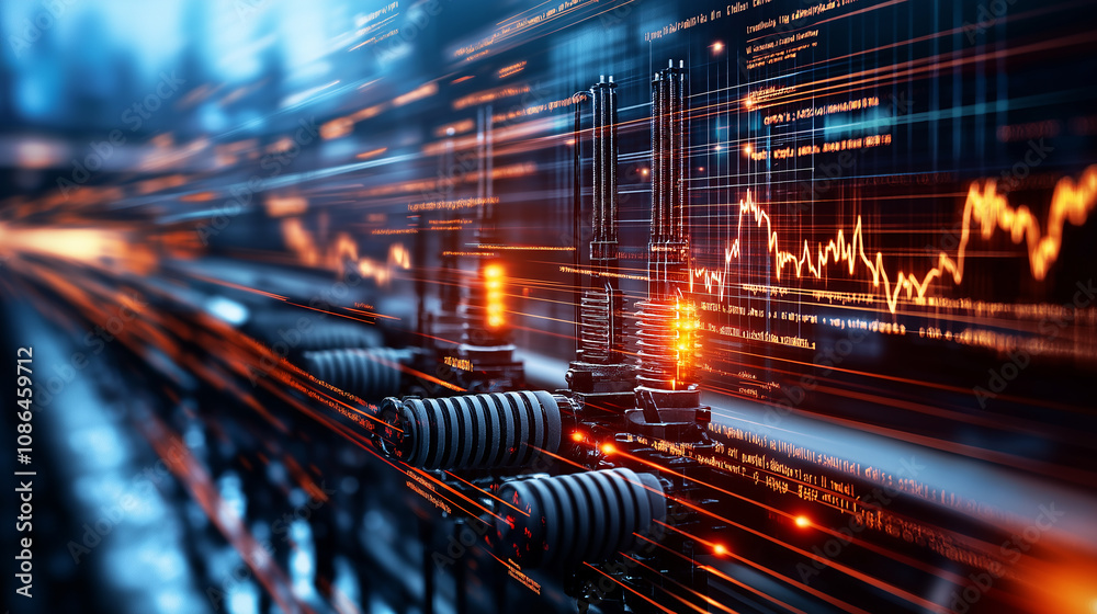 Poster Digital screen showing energy stock values with dynamic data flow